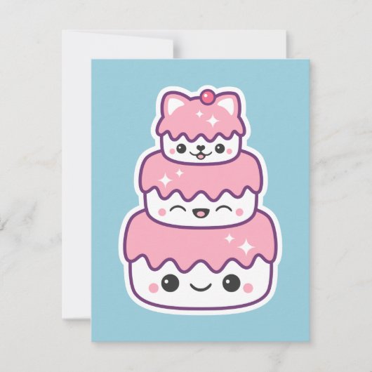 Cute Kitty Cat Cake Birthday Party Invitations Kaart (Voorkant)