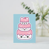 Cute Kitty Cat Cake Birthday Party Invitations Kaart (Staand voorkant)