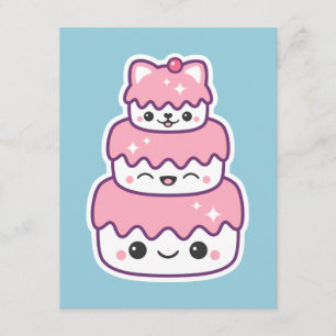 Cute Kitty Cat Cake Birthday Party Invitations Kaart