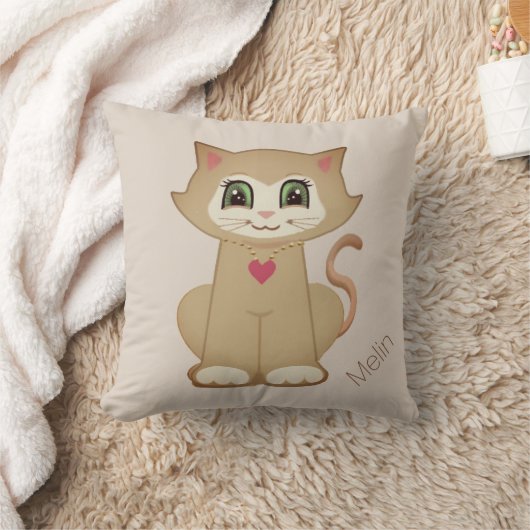 Cute Kitty Cat Cartoon op Beige Kussen (Deken)