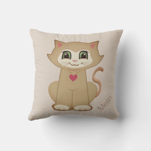 Cute Kitty Cat Cartoon op Beige Kussen (Achterkant)