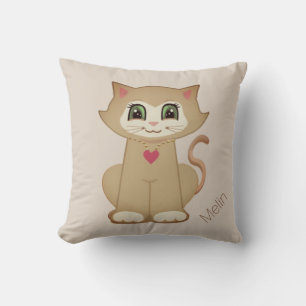 Cute Kitty Cat Cartoon op Beige Kussen