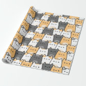 Cute Kitty Cat Cartoon Pattern Gift Wrapping Paper Cadeaupapier (Uitgerold)