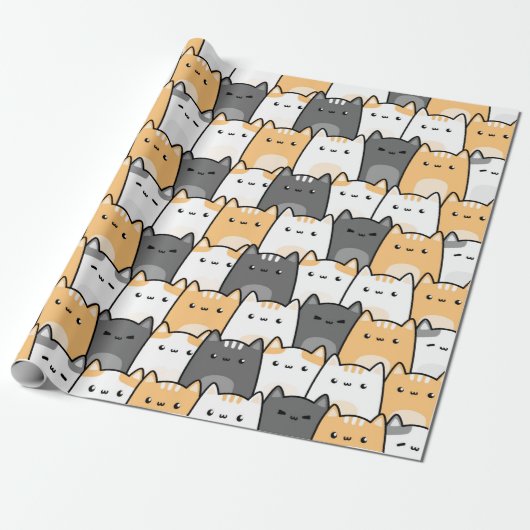 Cute Kitty Cat Cartoon Pattern Gift Wrapping Paper Cadeaupapier (Uitgerold)
