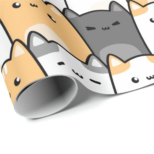 Cute Kitty Cat Cartoon Pattern Gift Wrapping Paper Cadeaupapier (Rol Hoek)