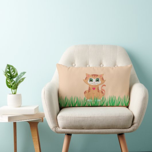 Cute Kitty Cat Cartoon & Plant Kussen (Stoel)