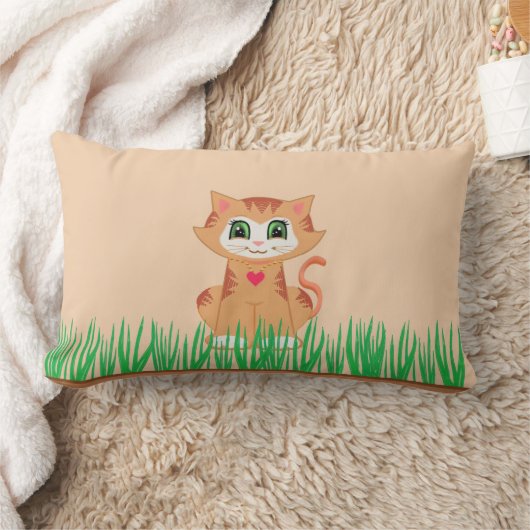 Cute Kitty Cat Cartoon & Plant Kussen (Deken)