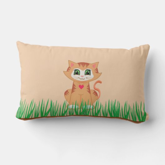 Cute Kitty Cat Cartoon & Plant Kussen (Achterkant)