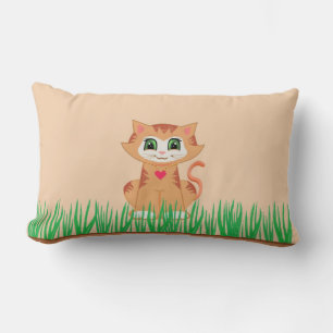 Cute Kitty Cat Cartoon & Plant Kussen