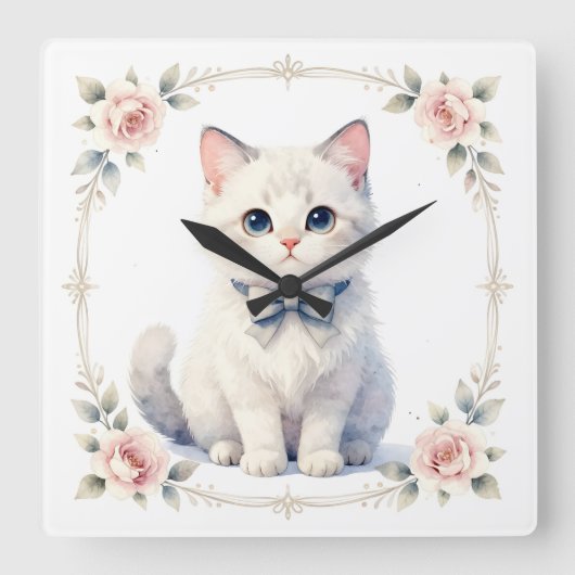 cute kitty cat clock vierkante klok (Voorkant)