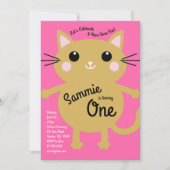 Cute Kitty Cat Colorful 1st Birthday Invitation Kaart (Voorkant)