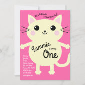 Cute Kitty Cat Colorful 1st Birthday Invitation Kaart (Voorkant)