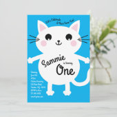 Cute Kitty Cat Colorful 1st Birthday Invitation Kaart (Staand voorkant)