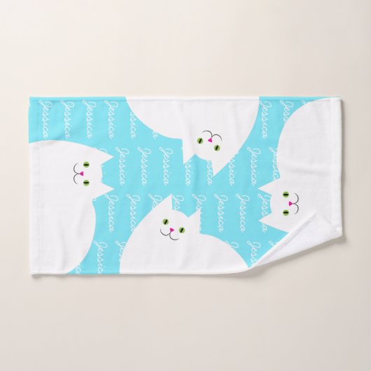 Cute Kitty Cat Custom Name Girls Bad Handdoek (Handdoek)