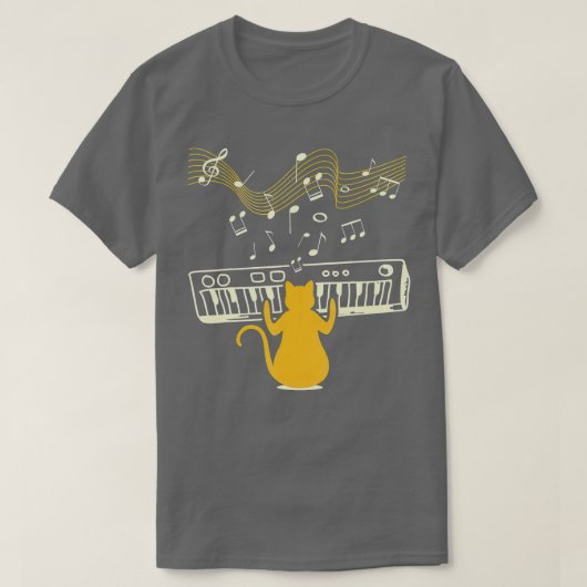 Cute Kitty Cat die Piano Instrument met Muziek spe T-shirt (Design voorkant)
