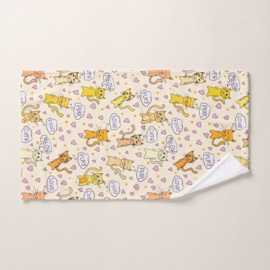 Cute Kitty Cat Doodles Pattern Handdoek (Handdoek)