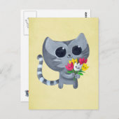 Cute Kitty Cat en bloemen Briefkaart (Voorkant / Achterkant)