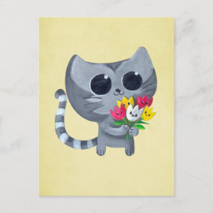 Cute Kitty Cat en bloemen Briefkaart