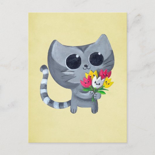Cute Kitty Cat en bloemen Briefkaart (Voorkant)
