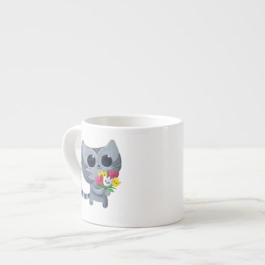 Cute Kitty Cat en bloemen Espresso Kop (Links)