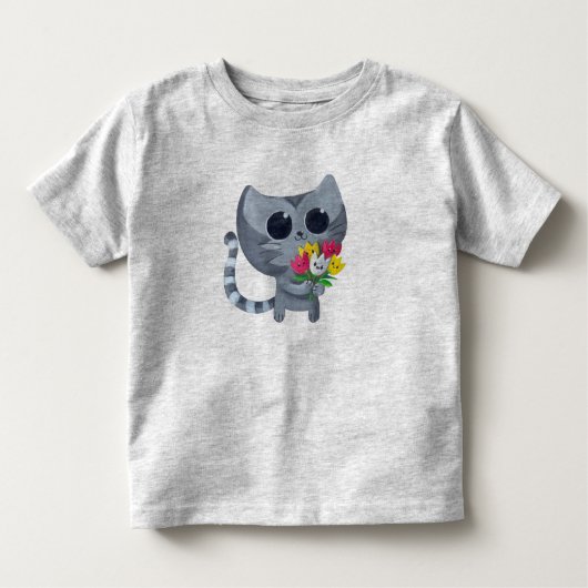 Cute Kitty Cat en bloemen Kinder Shirts (Voorkant)