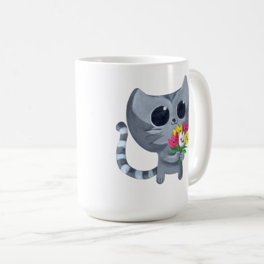 Cute Kitty Cat en bloemen Koffiemok (Voorkant rechts)