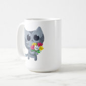 Cute Kitty Cat en bloemen Koffiemok (Voorkant links)