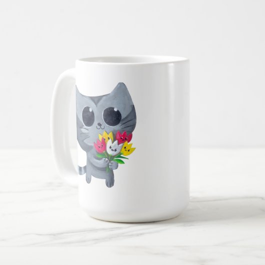 Cute Kitty Cat en bloemen Koffiemok (Voorkant links)