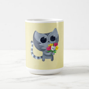 Cute Kitty Cat en bloemen Koffiemok