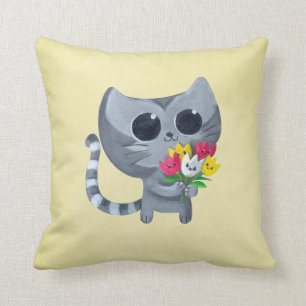 Cute Kitty Cat en bloemen Kussen