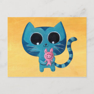 Cute Kitty Cat en Pig Briefkaart