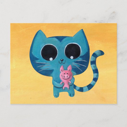 Cute Kitty Cat en Pig Briefkaart (Voorkant)