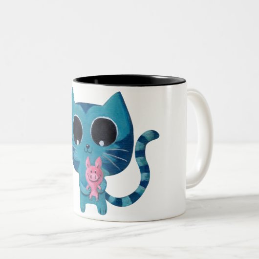 Cute Kitty Cat en Pig Tweekleurige Koffiemok (Voorkant rechts)