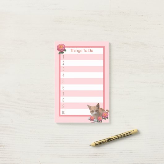 Cute Kitty Cat en Rozen Post-it® Notes (Op bureau)
