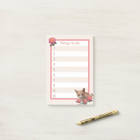 Cute Kitty Cat en Rozen Post-it® Notes (Op bureau)