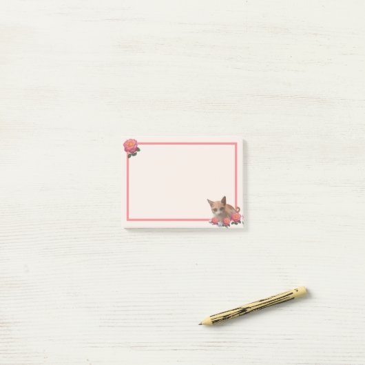 Cute Kitty Cat en Rozen Post-it® Notes (Op bureau)