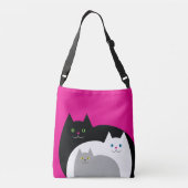 Cute Kitty Cat Family White Pink and Black Crossbody Tas (Achterkant)