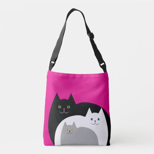 Cute Kitty Cat Family White Pink and Black Crossbody Tas (Achterkant)