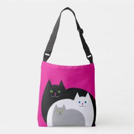 Cute Kitty Cat Family White Pink and Black Crossbody Tas