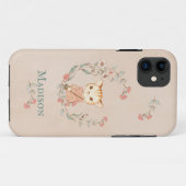 Cute Kitty Cat Floral Eenvoudig Monogram Case-Mate iPhone Case (Achterkant (horizontaal))