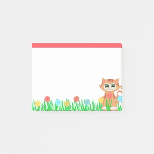 Cute Kitty Cat, Flowers & Grass Post-it® Notes (Voorkant)