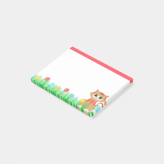 Cute Kitty Cat, Flowers & Grass Post-it® Notes (Schuin)