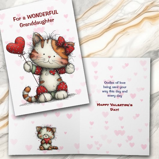 Cute Kitty Cat Granddaughter Valentine Card Feestdagen Kaart
