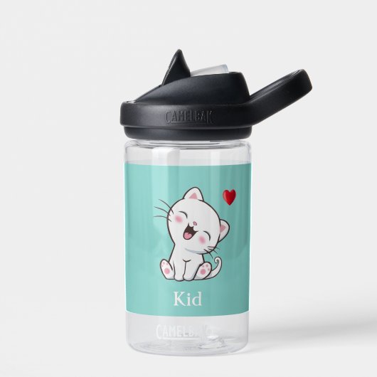 Cute Kitty Cat & Hart op Lichtblauwe Waterfles (Links)