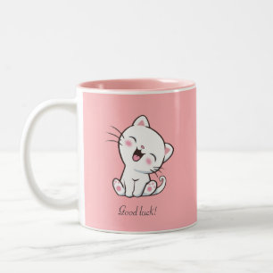 Cute Kitty Cat & Hart op Roze Tweekleurige Koffiemok