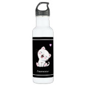 Cute Kitty Cat & Heart op Black Waterfles (Voorkant)