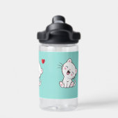 Cute Kitty Cat & Heart op Light Blue Water Bottle Waterfles (Achterkant)