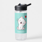 Cute Kitty Cat & Heart op Light Blue Waterfles (Links)