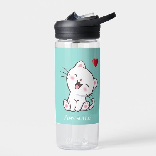 Cute Kitty Cat & Heart op Light Blue Waterfles (Links)