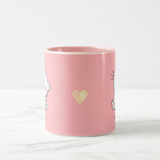 Cute Kitty Cat & Heart op Roze Tweekleurige Koffiemok (Center)